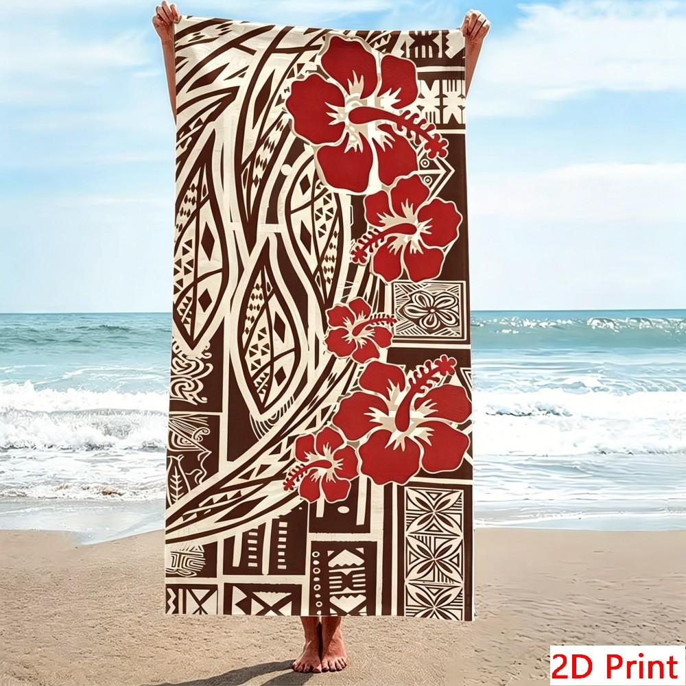 Polynesian Tribal Beach Towel Geometric Hibiscus Print Pool Blanket Ethnic Style Bath Towels Large Sand Free Outdoor Picnic Mat