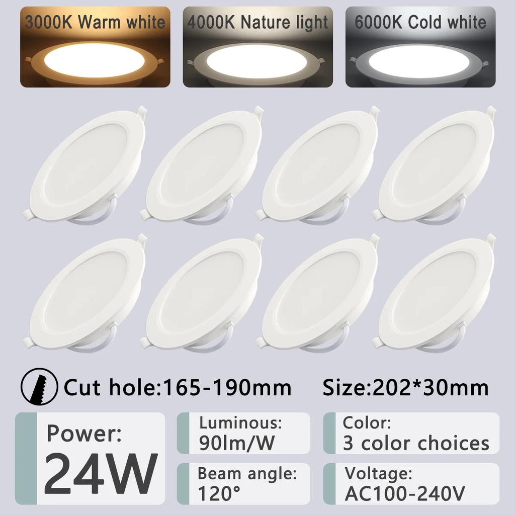 8Pack Recessed Led Downlight 3 4 5 6 8 Inch 3000K 4000K 6000K Round Led Panel Light 110V 220V 230V for Home Indoor Lighting