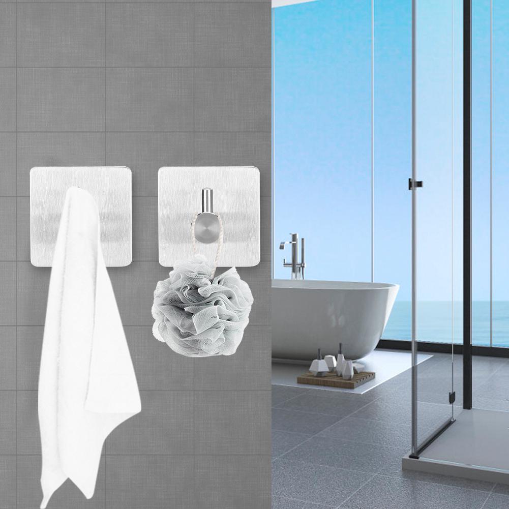 2Pcs 304 Stainless Steel Punch Free Self Adhesive Coat Clothes Towel Hooks for Kitchen Bathroom