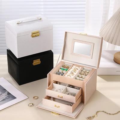 Three Drawer Jewelry Storage Box (Portable PU) - Small Arch European Style For Necklace, Ring & Jewelry Display Rack