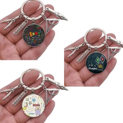 Zinklegierung Retro Matheformeln Geometrie Wissenschaft Runder Glas Schlüsselanhänger Zubehör Inspirierendes Geschenk für Frauen Männer