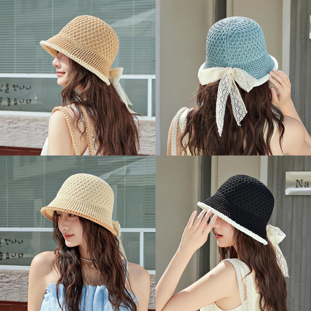 Water Bucket Hat Women Summer Sun Protection Straw Sunhat With Short Brim For Beach Vacation