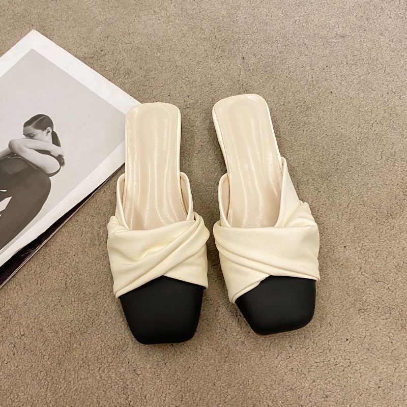 Low-heeled Bag Head Half Slippers Women's Outer Wear 2025 New Spring Flat-bottomed Lazy Sandals Internet Celebrity Half-tray Single Shoes Women