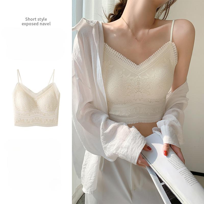 Elegance Casual Stylish Vest H876 Lace Beauty Undershirt Seamless Inner Lace Small Camisole Wrap Bra Non-marking Underwear Fixed Cup Anti-glare Bra