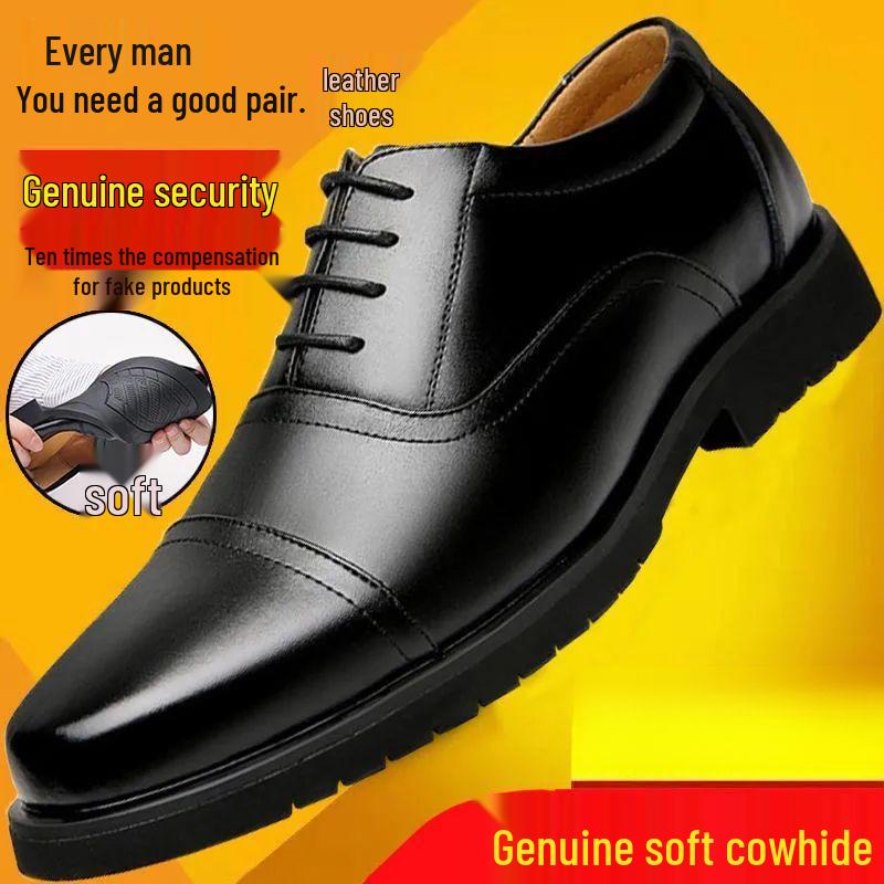 Dragonfly Men's Genuine Leather Business Casual Shoes - Soft, Comfortable, Non-Slip, Wear-Resistant Cowhide with Thin Sole
