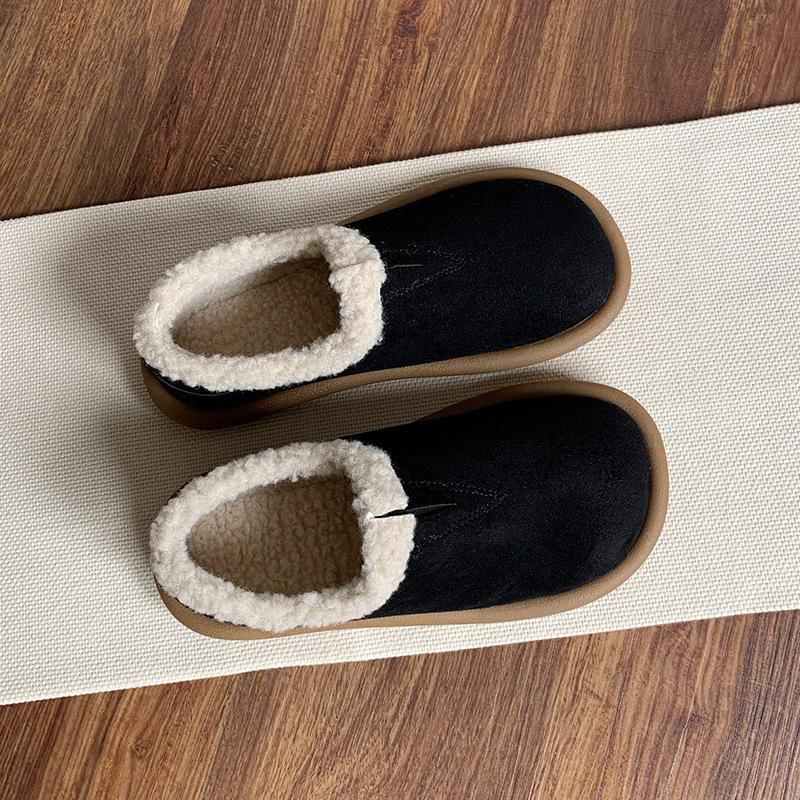 One Pedal Doudou Shoes, Women's Soft-soled Fluffy Shoes, Non-slip Snow Shoes, Winter Velvet Warm Flat-soled Two Cotton Shoes