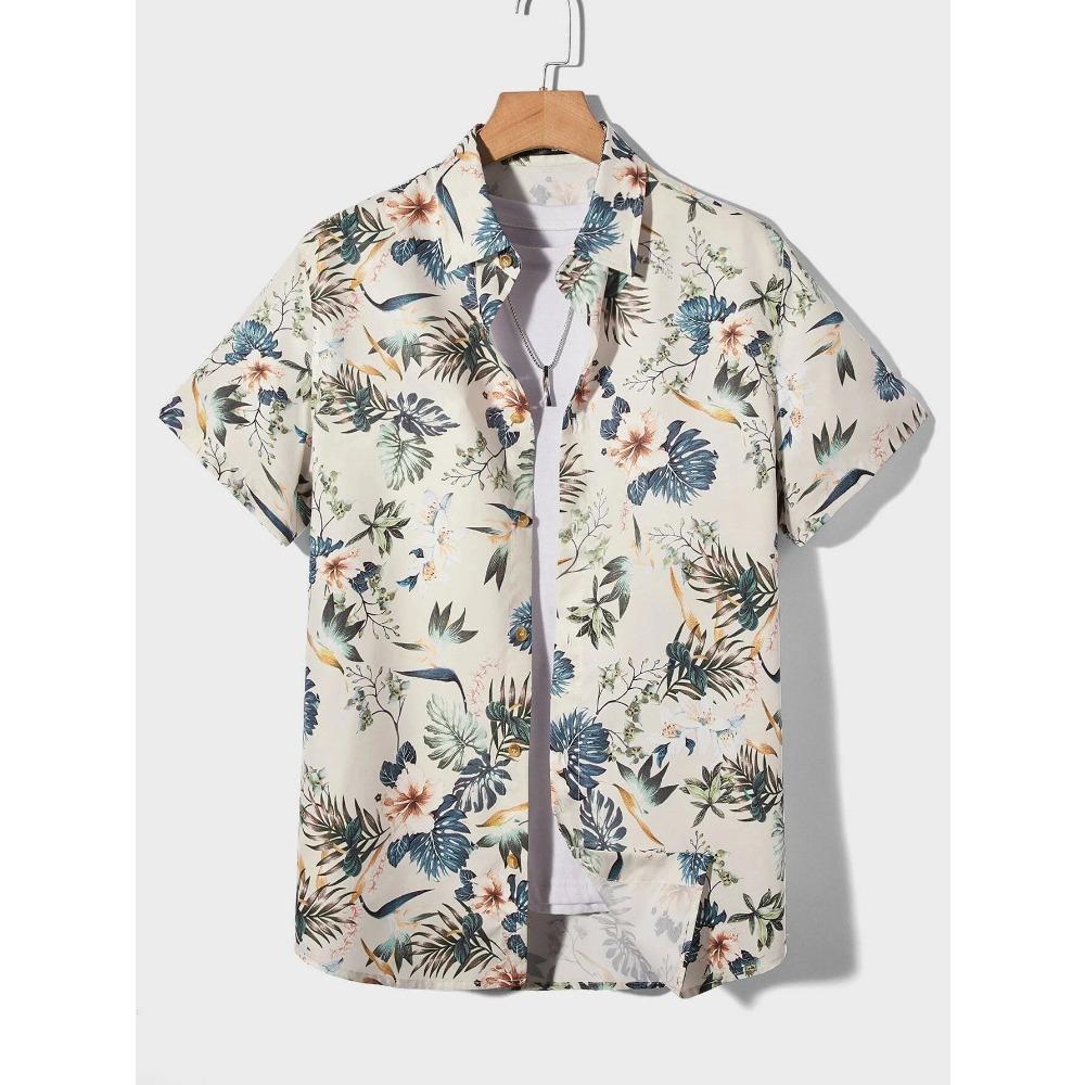 Men's Tropical Plant 3D Print Hawaiian Beach Flower Shirt Casual Slim Fashion Shirt Simple Retro Lapel Short Sleeve Shirt Top