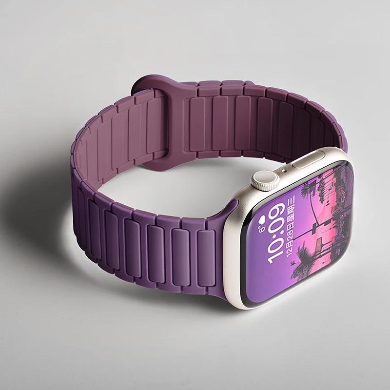 Silicone Strap for Apple Watch Ultra 2 49mm 42mm 45mm 41mm 44mm 40mm Magnetic Band for iWatch Series 10 46mm 9 8 7 6 SE 5 4 3