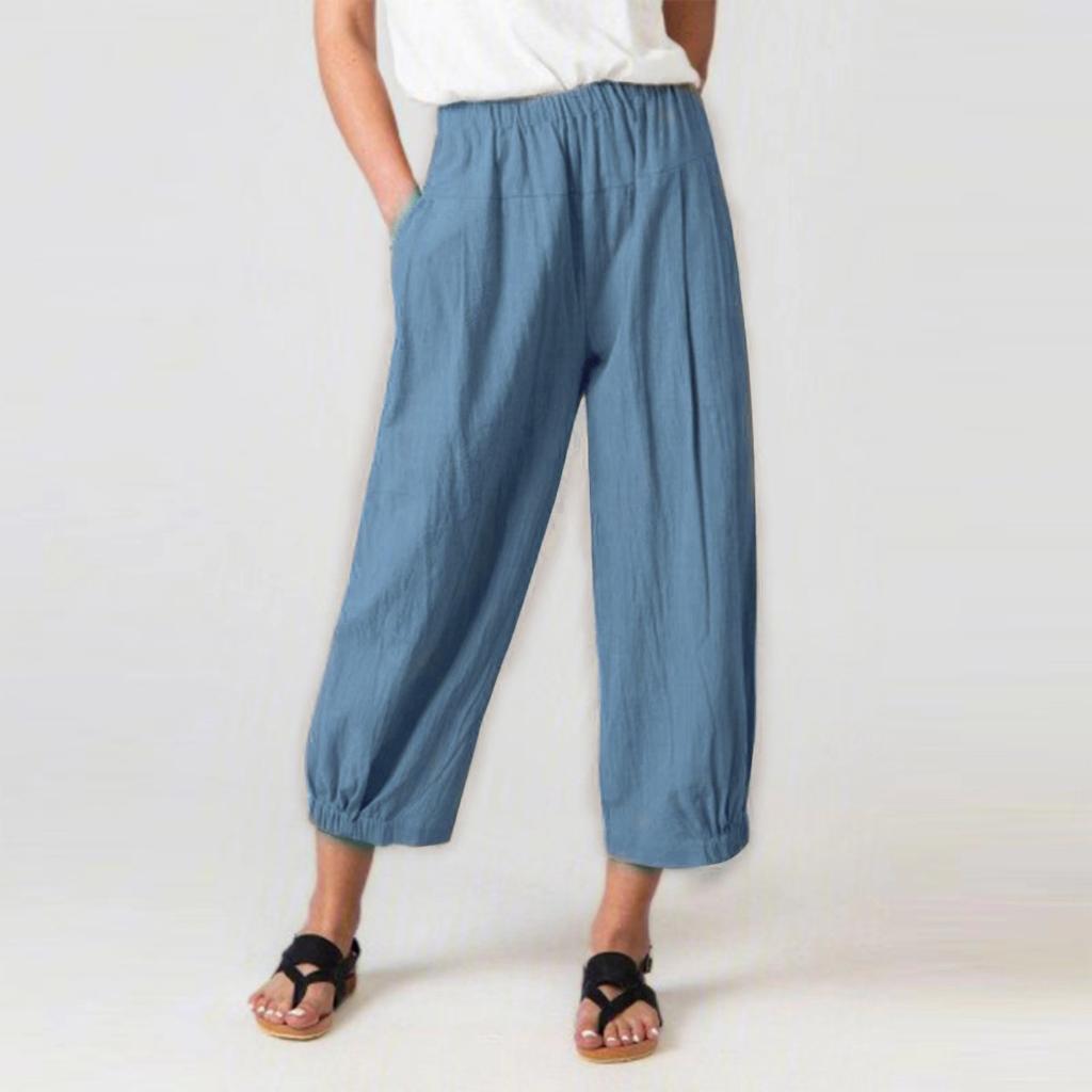 New Women's High Waist Cotton Linen Harem Pants, Loose Wide Leg Cropped Trousers for Women, European American Style