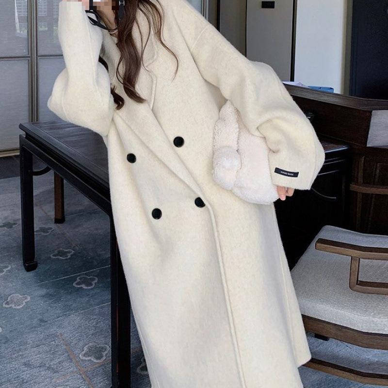 Pink Double-sided Woolen Coat Autumn and Winter Latest Korean Style Comfortable Fit Mid-length Woolen Coat for Women
