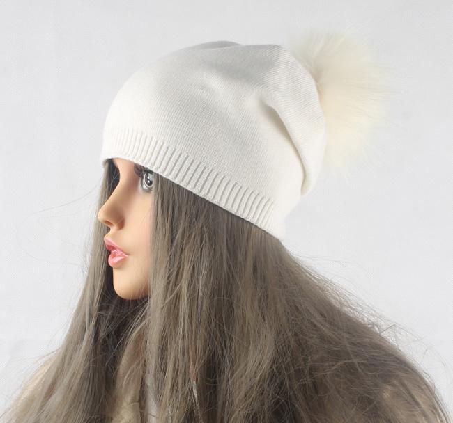 Hat Soft Autumn Winter Pompom Beanie Hat Women Wool Knitted Skullies Beanies Casual Female Cashmere Cap Real Raccoon Fur Pompom Hat