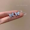 S925 Silver Needle Gradual Change Blue Butterfly Stud Earrings Women's Small Exquisite High-end Earrings Light Luxury Earrings