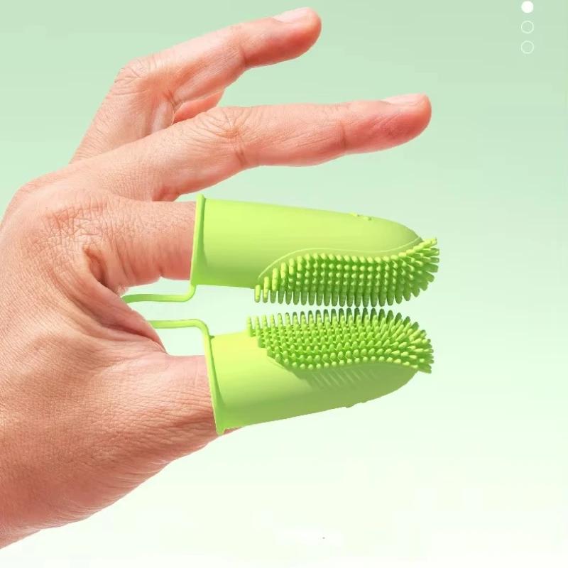Pet Finger Toothbrush Teeth Cleaning Bad Breath Care Nontoxic Two-finger Tooth Brush Tool Dog Cat Cleaning Supplies Accessories