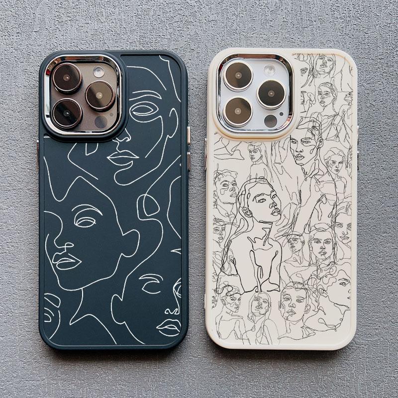 Abstract Geometric Art Line Face Silicone Phone Case for IPhone 16 13 12 11 Pro Max 15 14 Pro Max Plus 7 8 X XS XR Back Coque
