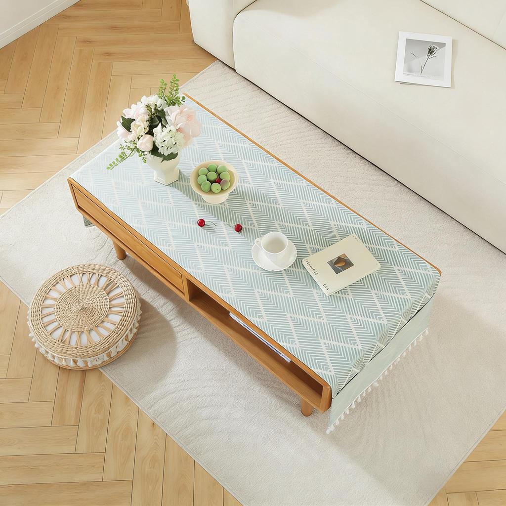 End Table Decoration Farmhouse Rectangular Cotton Coffee Table Cloth with Pockets