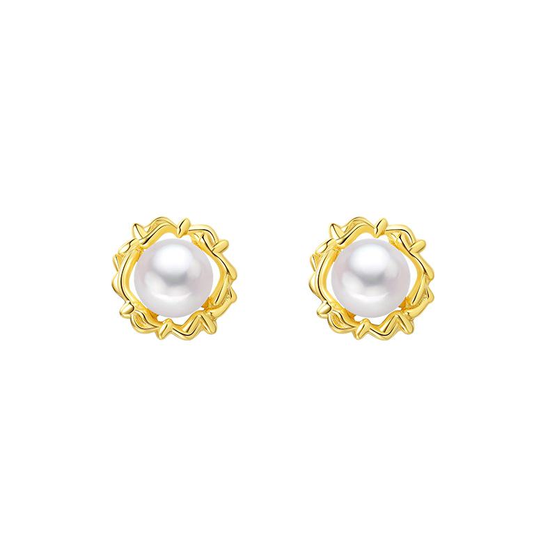 Exquisite Sunflower Freshwater Pearl & S925 Sterling Silver Stud Earrings for Women – Elegant Retro Style S925 Silver