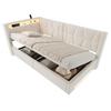 Letto imbottito 90x200 cm con contenitore, illuminazione a LED sulla testiera e sulla pediera, USB e Type-C, box letto idraulico, rete a doghe, letto singolo, beige