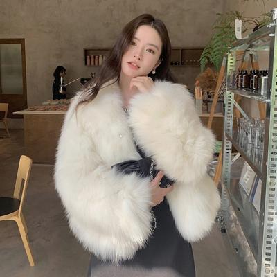 Autumn and Winter Environmentally Friendly Fur Coat Fox Hair Celebrity Daughter Thickened Warm Medium and Long Big Fur Collar Fur Coat