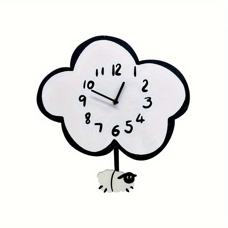 1pc, cartoon silent wall clock, cloud sheep clock, creative and swinging lamb wall clock, suitable for living room and bedroom swinging wall clock,