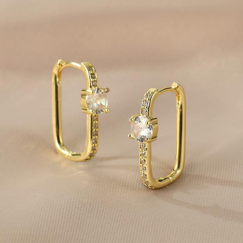 Stainless Steel Square Circle Earrings For Women  Gold Plated Zircon Hoop Earrings Trendy Aesthetic Jewelry Wedding Gift