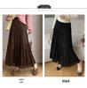 Pleated Suede Velvet A-line Skirt with Elastic High Waist