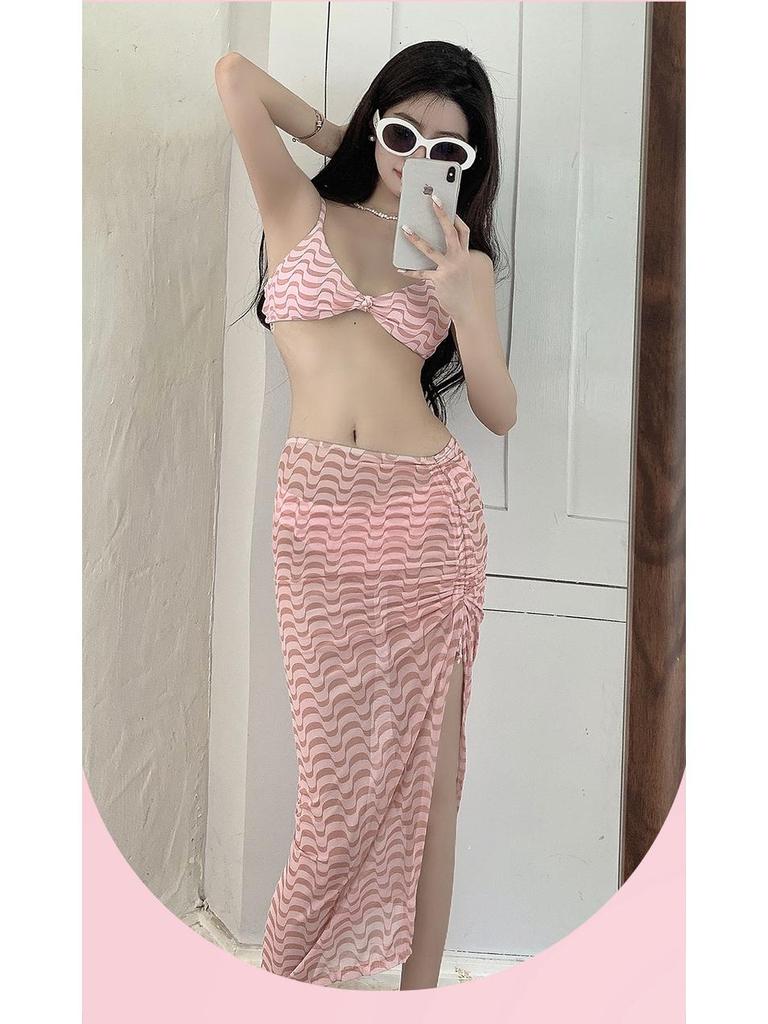 Women's French High-End Three-Piece Swimsuit: Sexy Split Style Bikini with Long Skirt