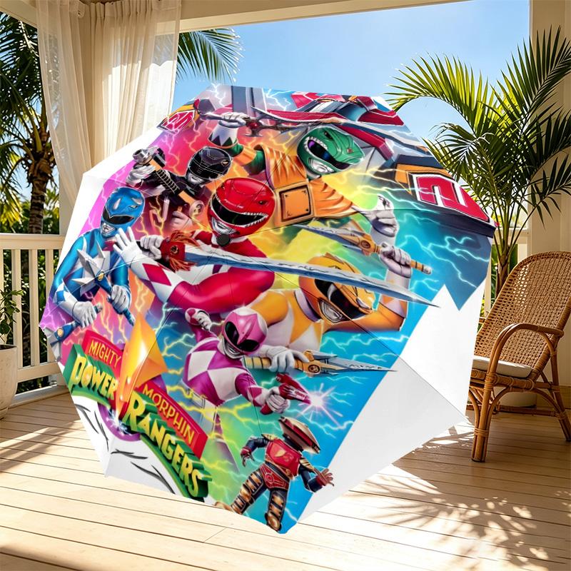 Mighty Morphin Power Rangers Print Automatic Open Close Umbrella, Portable Foldable Umbrella, for Outdoor Commute Camping Trip, Ideal Birthday Gift