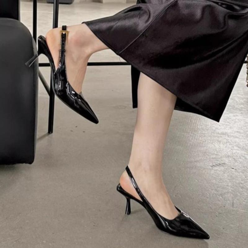 French Style High Heels Women's Thin Heel Summer New Simple Elegance Pointed Toe Buckle Cover Head Sandals Back