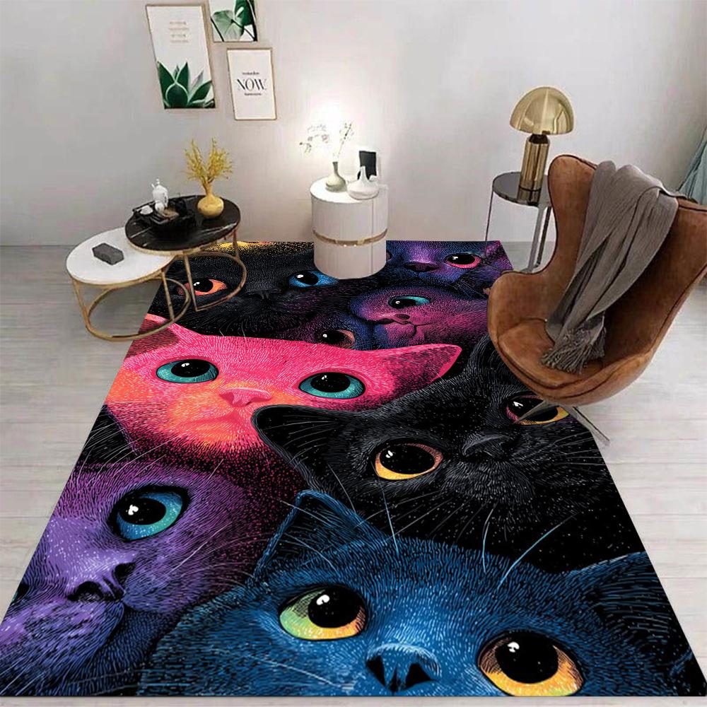 The Cat Is Watching You. Printed Carpet Cartoon High Cold Kitten Bed Anti Slip Pad Living Room Bedroom Carpet Home Decoration