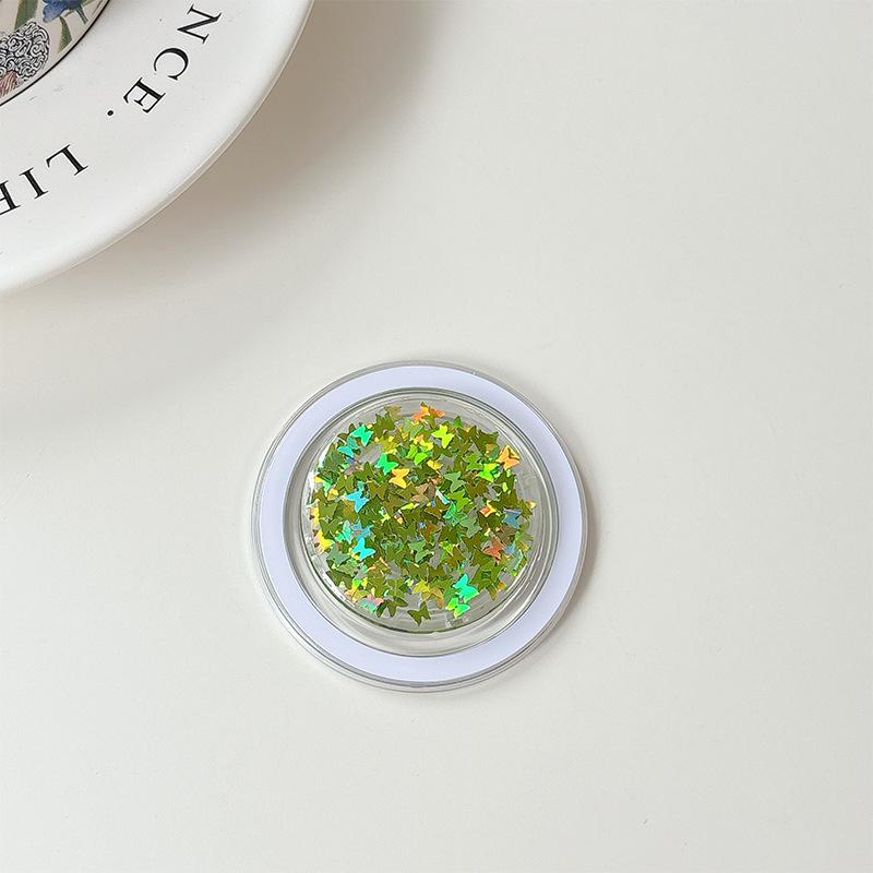 Small Butterfly Sequined Laser Round Mobile Phone Airbag Holder Magnetic Telescopic Ring Internet Celebrity Gift Women'S Portable