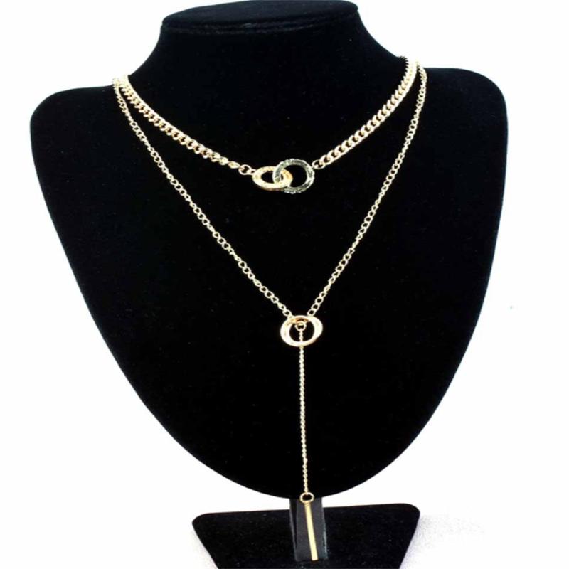 Vintage Double Round Charm Layered Necklace Women's Jewelry Layered Accessories for Girls Gifts Bohemian Fashion Pendant