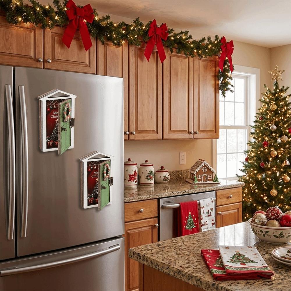 Glowing Elf Door Refrigerator Magnet Wooden Refrigerator Patch Christmas Fridge Magnet Holiday