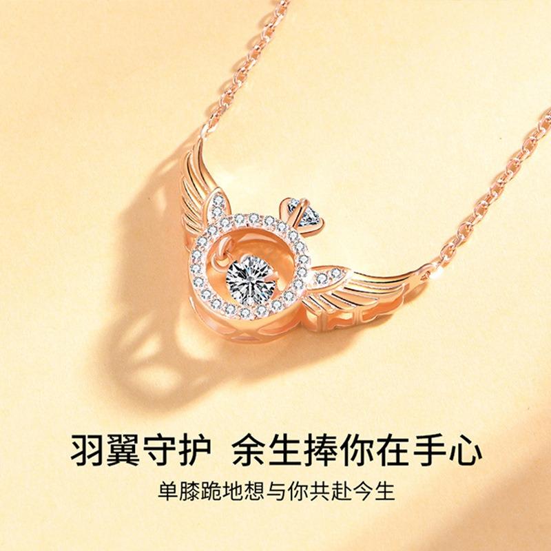 Women Fashion Sweet Angel Wing Zircon Pendant Simple Clavicle Necklace