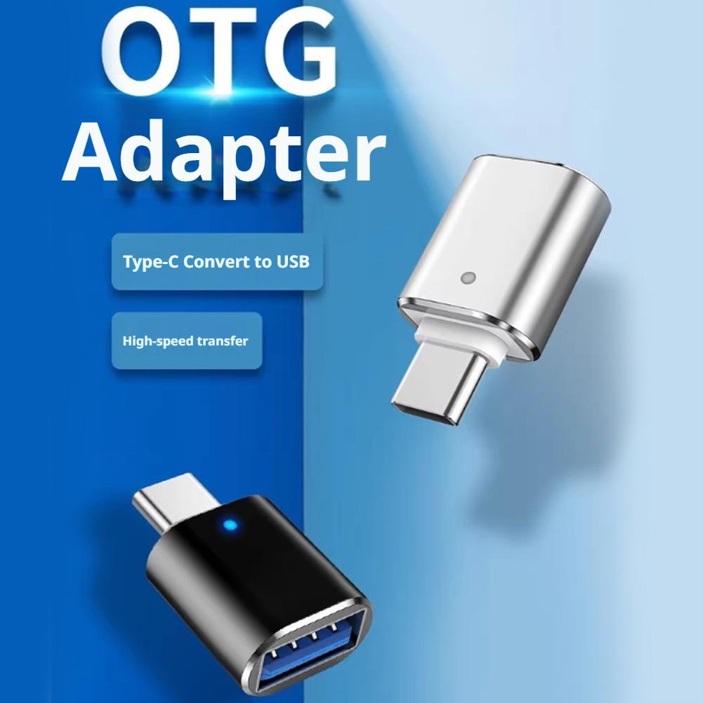 USB-C to USB 3.0 OTG Adapter with LED Light,Type-C Male to USB Female Converter for Car Audio, Flash Drive, Phone, Tablet
