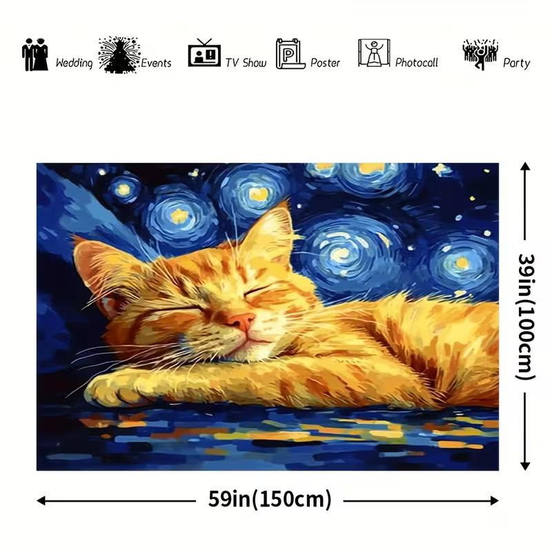 2D Van Gogh Starry Night Sleepy Orange Tabby Cat Tapestry Wall Decor