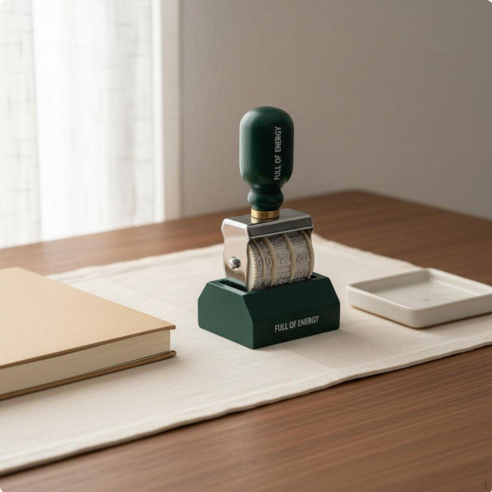 Roller Date Stamp DIY Tool Adjustable Stamper Wooden Handle Crafting Supply for Journal Green Date Stamp