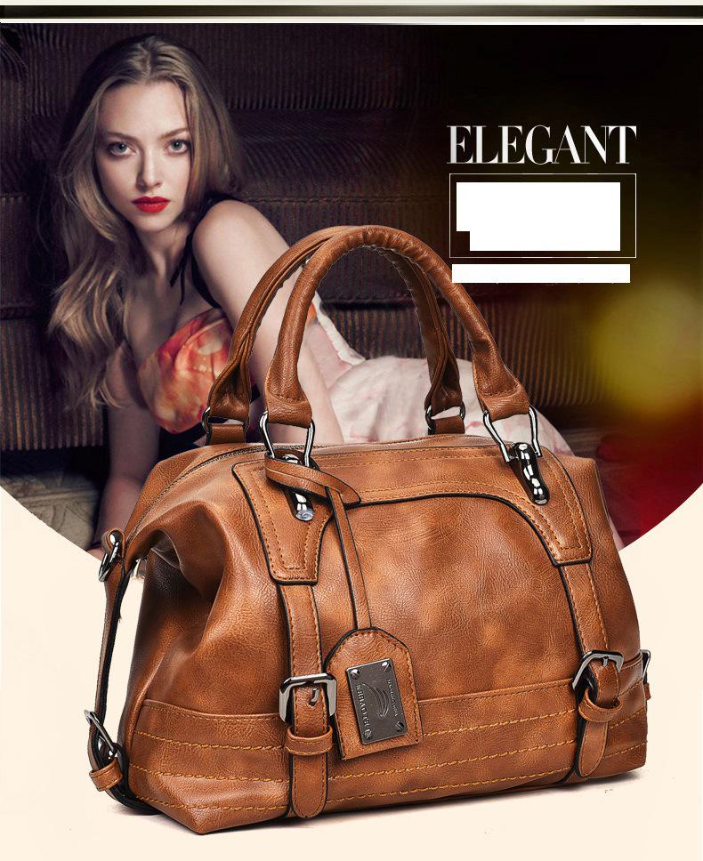 Retro Oil Wax Leather Boston Handbag, Large Capacity Shoulder & Crossbody Women's Bag