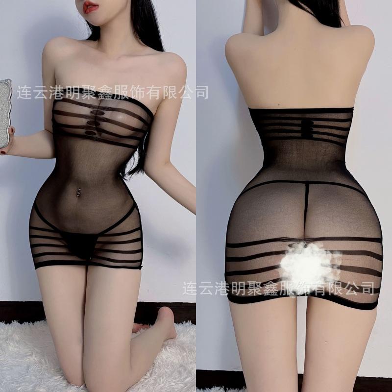 Sexy lingerie one-piece stockings mesh sexy black silk perspective seduction crotch passion free bed large size