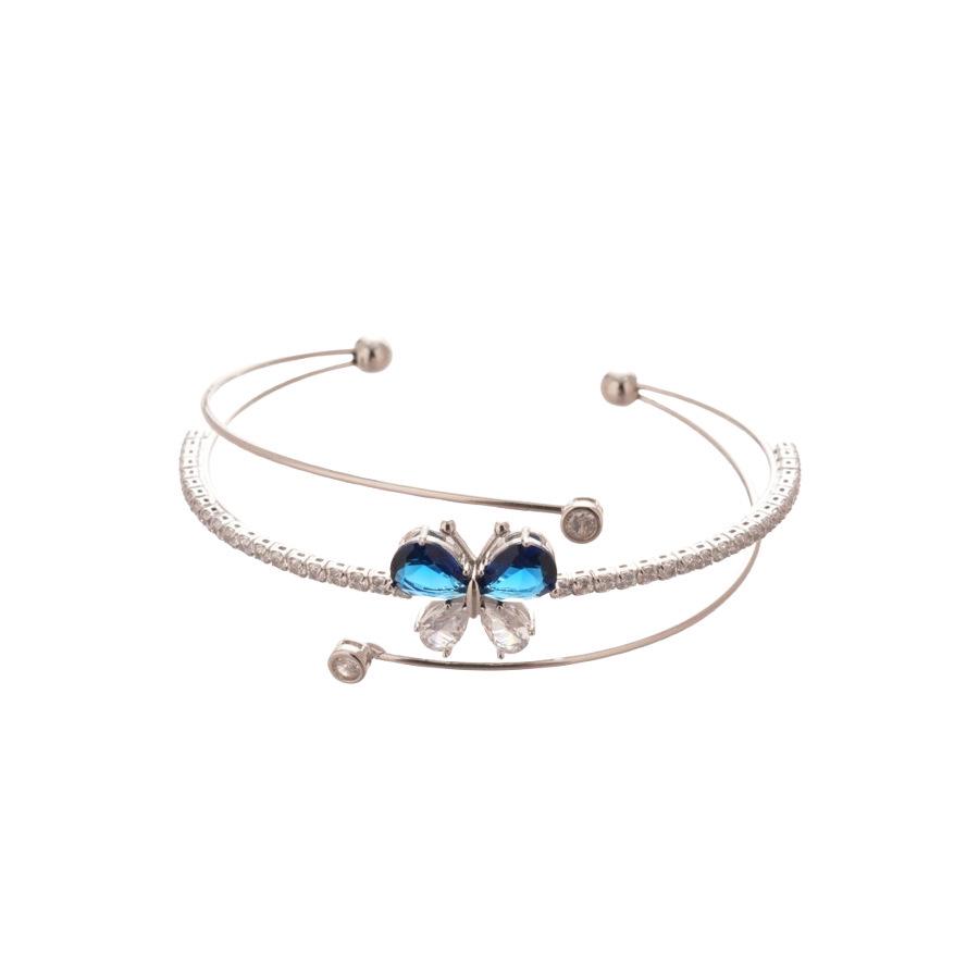 Elegant Zircon Butterfly Water Drop Open Bracelet: Three-Layer Design for Women