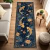 Vintage Chinese Koi Pond Runner Rug Non-Slip Artistic Lotus Flower Pattern Floor Mat Washable,Luxury Decorative Rug for Entryway