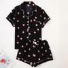 Women’s Short Sleeve Bubble Crepe Pajama Set – Breathable Casual Homewear