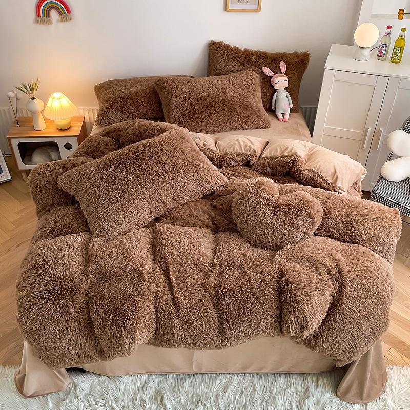 Comforter 3/4Pcs Warm Bedding Set Mink Velvet Shaggy Super Soft Coral Fleece Bed Sheet S