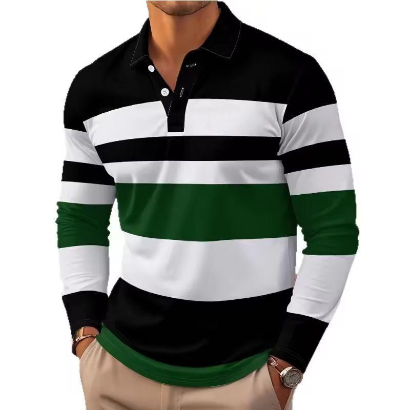 Autumn Winter Men Clothes Long Sleeve Stripe Polo Shirt Men Casual Fashion Golf Polo Shirt Slim Fit Tops 100% Polyester