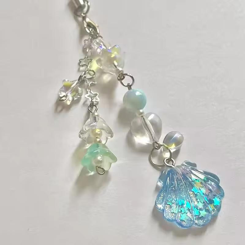 1Pc Shell Beaded Phone Chain Gorgeous Star Lily Of The Valley Keychain Pendant Keyring Jewelry Accessories