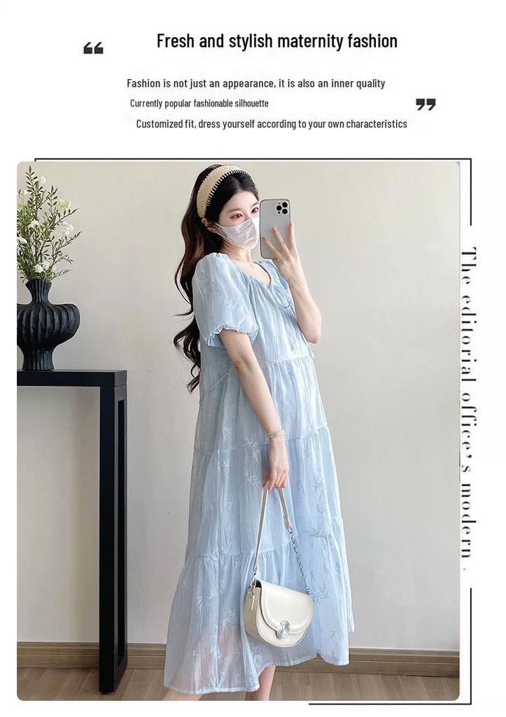 2026 Summer Lace-Up Waist Maternity Dress - Romantic & Casual Long Style