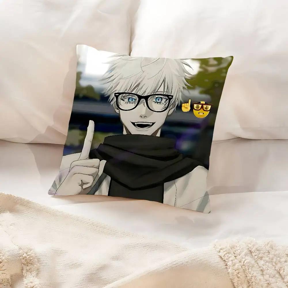 Cartoon G-Gojo Satoru Pillow Case Cushion Cover Soft Cute Throw Pillow Case For Car Sofa Pillowcase Polyester With Zipper