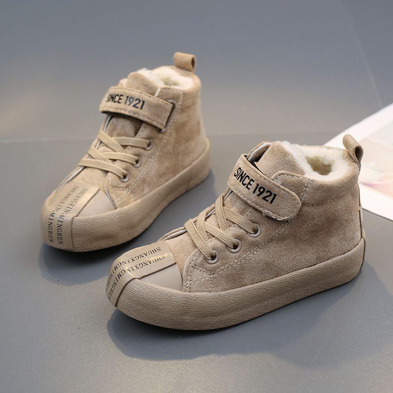 

2025 Новые детские зимние хлопковые ботинки, высокие кеды для мальчиков, детские плюшевые теплые и утолщенные зимние ботинки для девочек 25 /175 inner length 16.5 бежевый