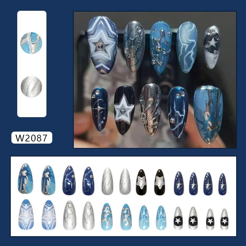 

Накладные ногти средней длины миндалевидной формы с 3D-дизайном, многоразовые, глянцевые, с полным покрытием, акриловые, клейкие, наклейки для ногтей для женщин