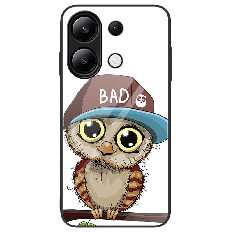 

For Xiaomi Redmi Note 13 4G Case Pattern Printing Tempered Glass+PC+TPU Phone Cover Owl