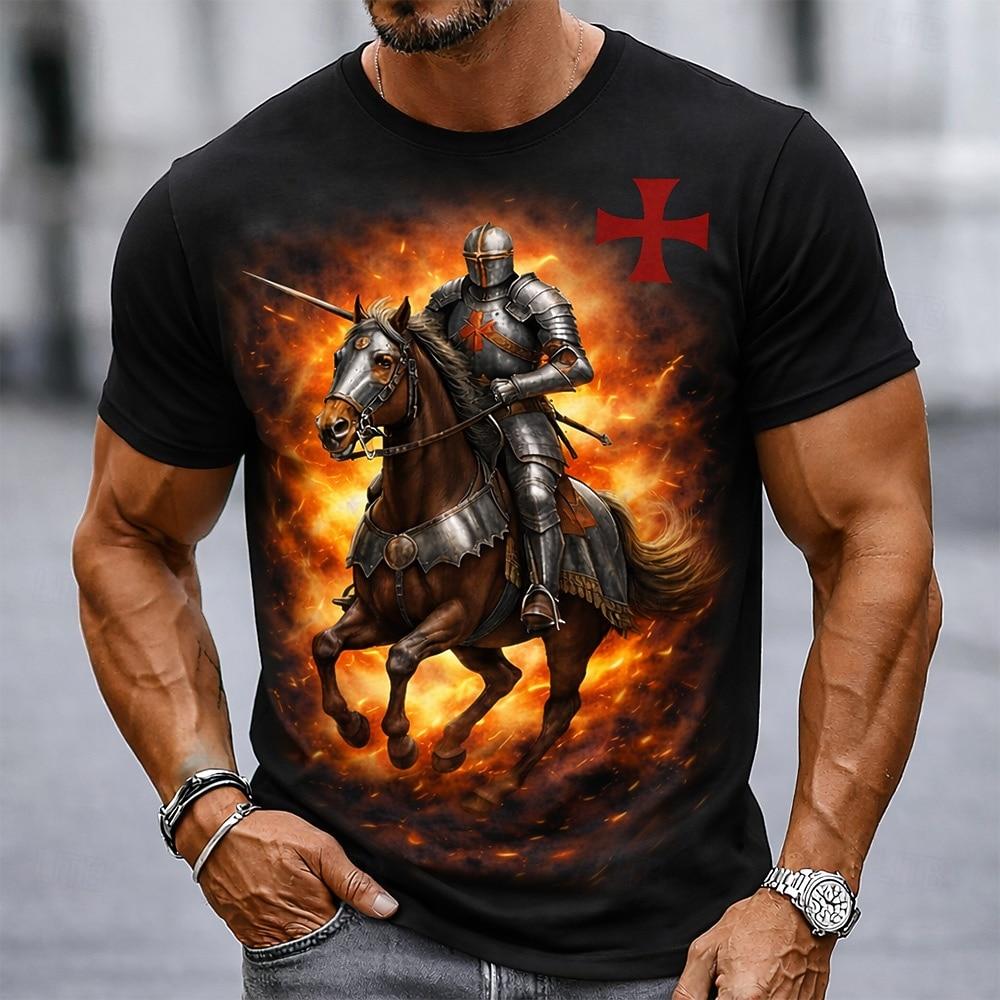 Men's Bible Cross Graphic T Shirt All Over Print Gradient Crew Neck Short Sleeve Christian Faith Gift Designer Clothing